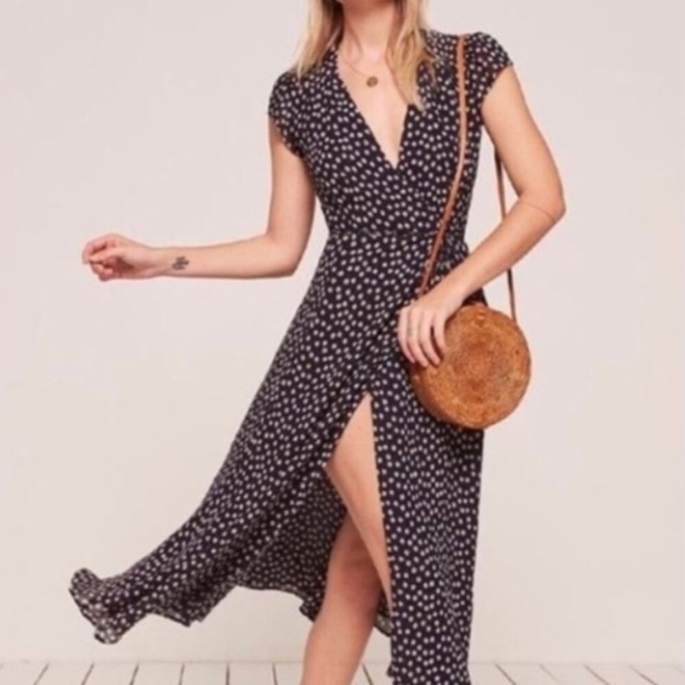 Black Polka Dot Wrap Midi Dress - Picture 4 of 4
